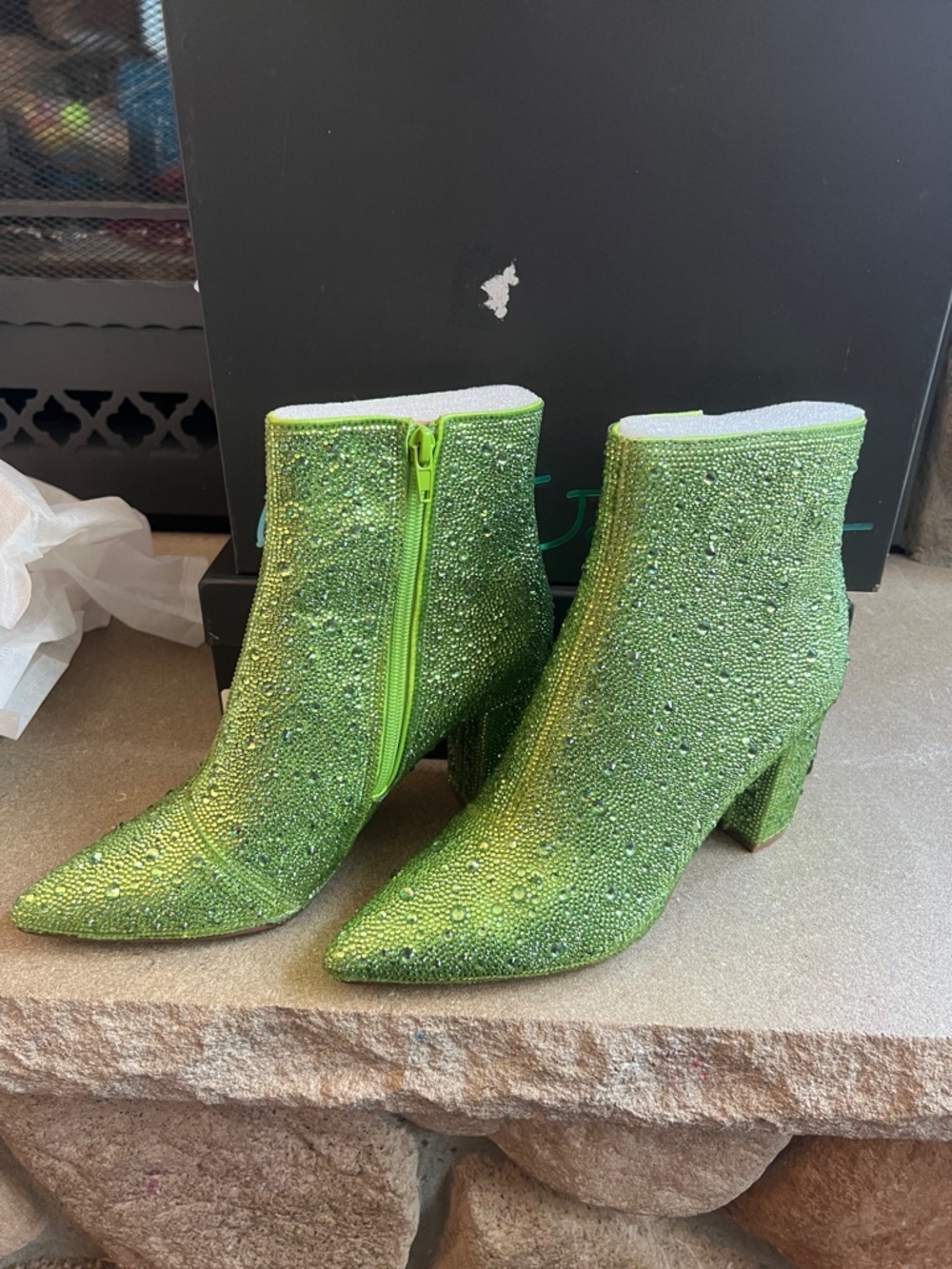 Betsey Johnson Lime Green Crystal Ankle Boots